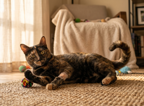cat playing with small ball