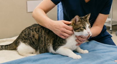 person petting cat at kelowna vet